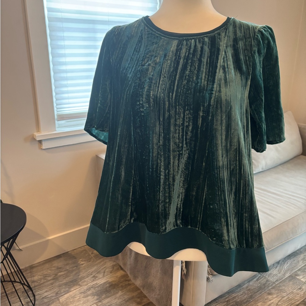 Anthropologie Maeve Green Velvet Top